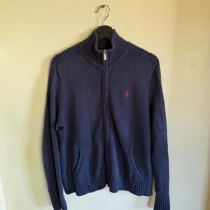 Navy blue cotton preppy Ralph Lauren Sport zip up sweater